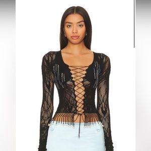 Poster Girl Nixie Top Shapewear Lace Up Front Fringe